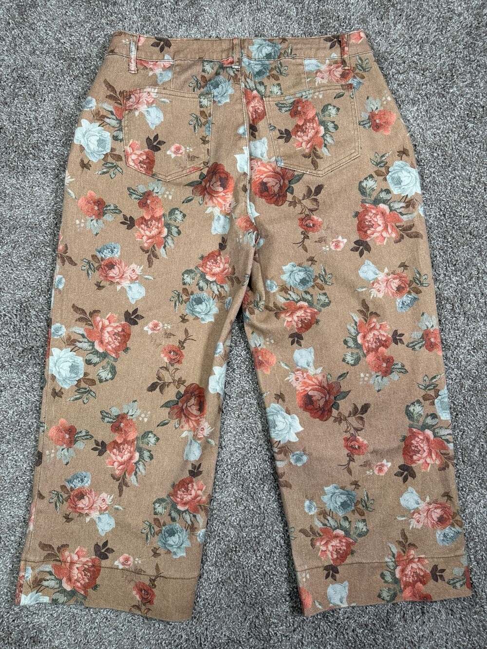 Flamingals Floral Print Wide Leg High-Rise Denim Pants Cottagecore Fall Romantic - Picture 2 of 6